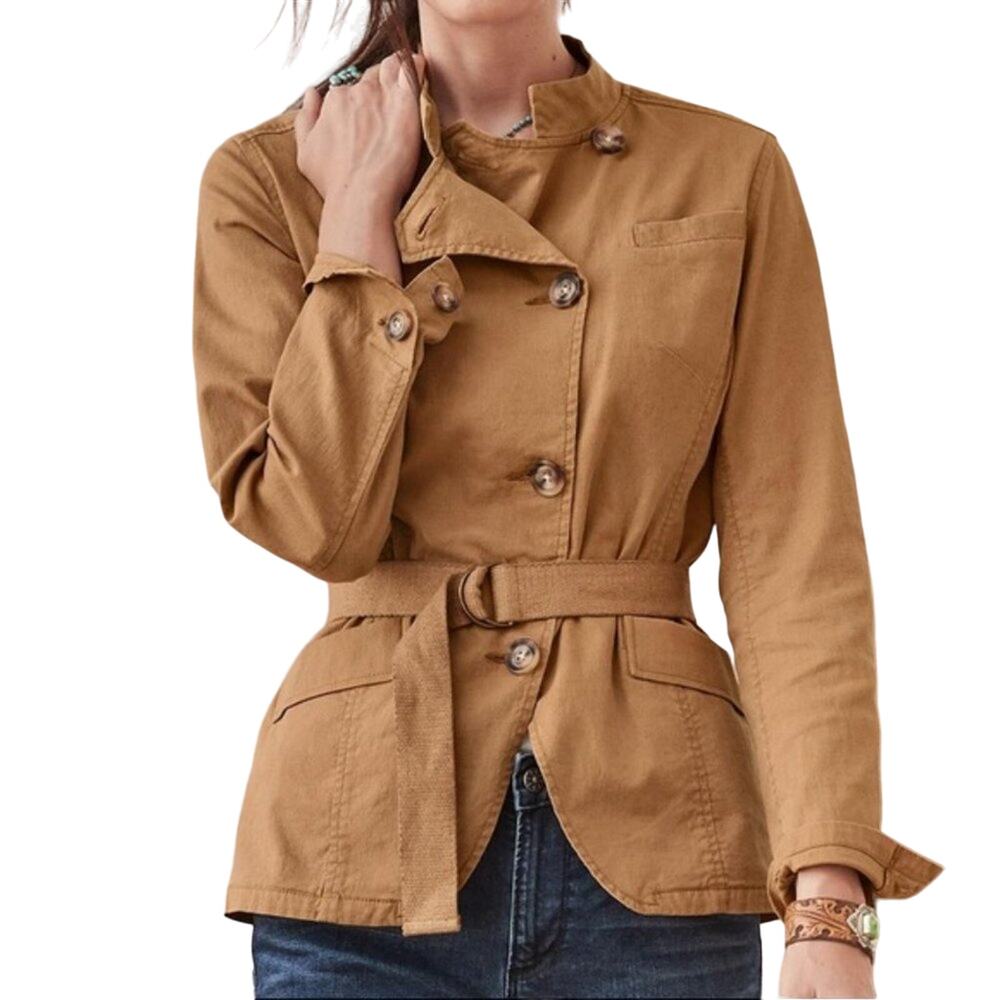Sundance NEW Journeyer Belted Linen Blend Short Trench Coat Jacket Brown Size PS - Picture 1 of 12